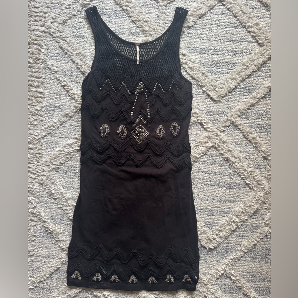Free People Womens Black Sleeveless Round Neck Short Short Tank Dress Size Med
